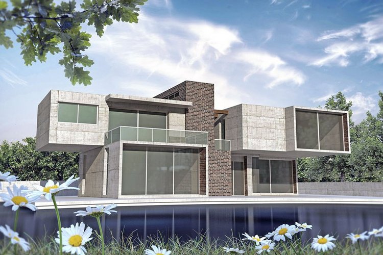 Bild eines Hauses mit vielen Fenster und Türen